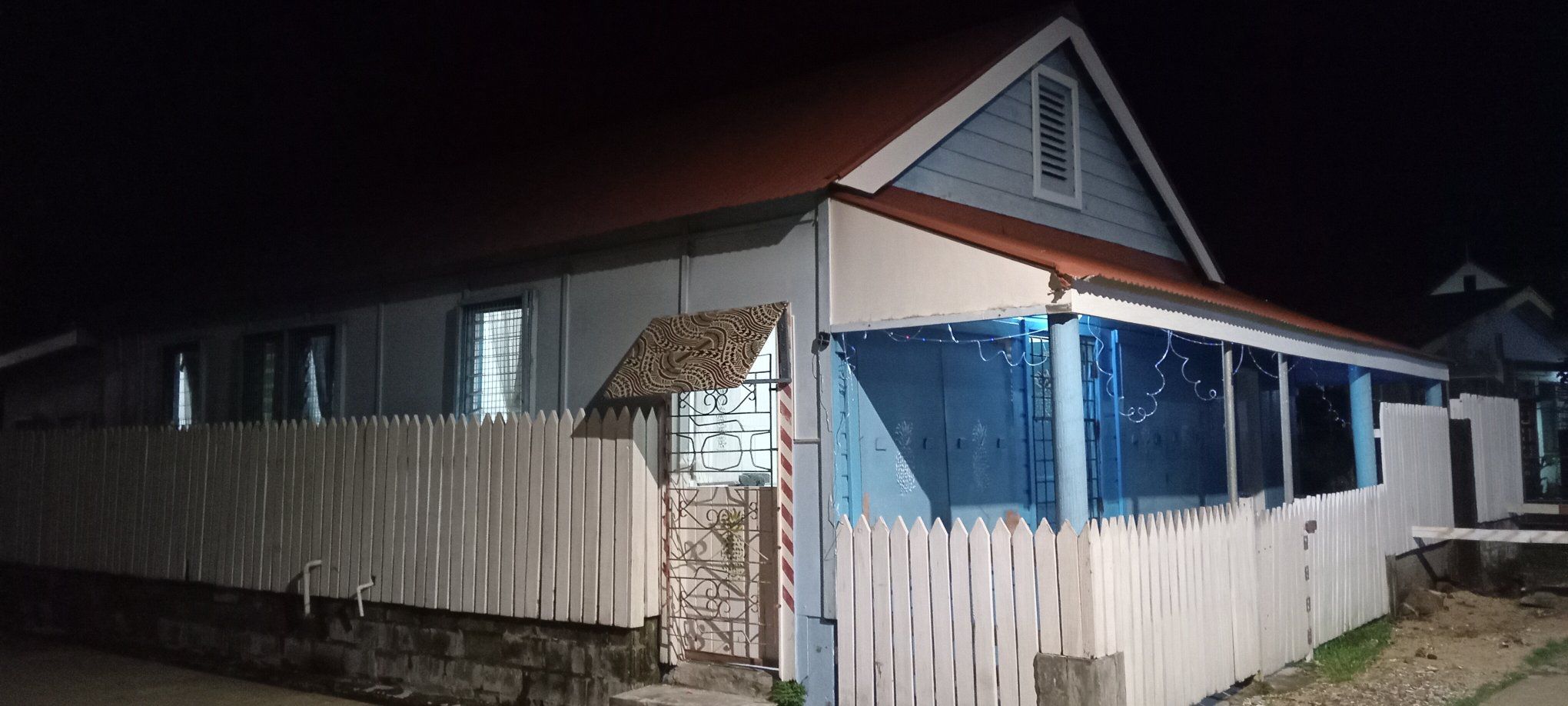 Blue Pineapple House at night
